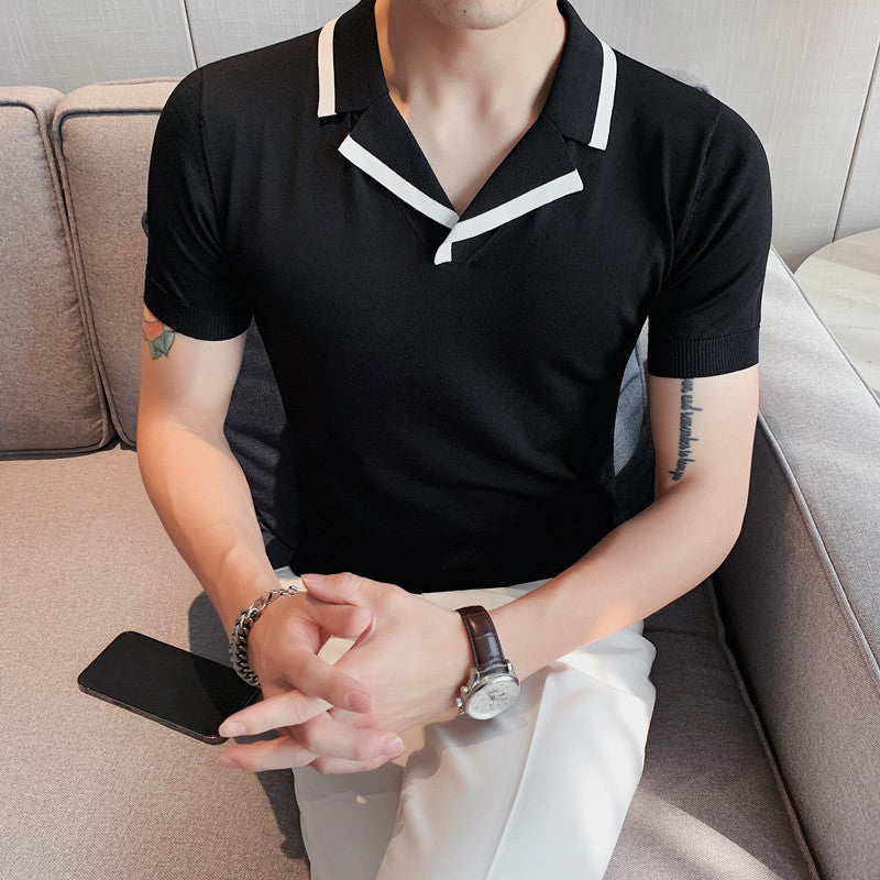 Men's Breathable Half Sleeve Polo Shirt Thin Knit Sweater