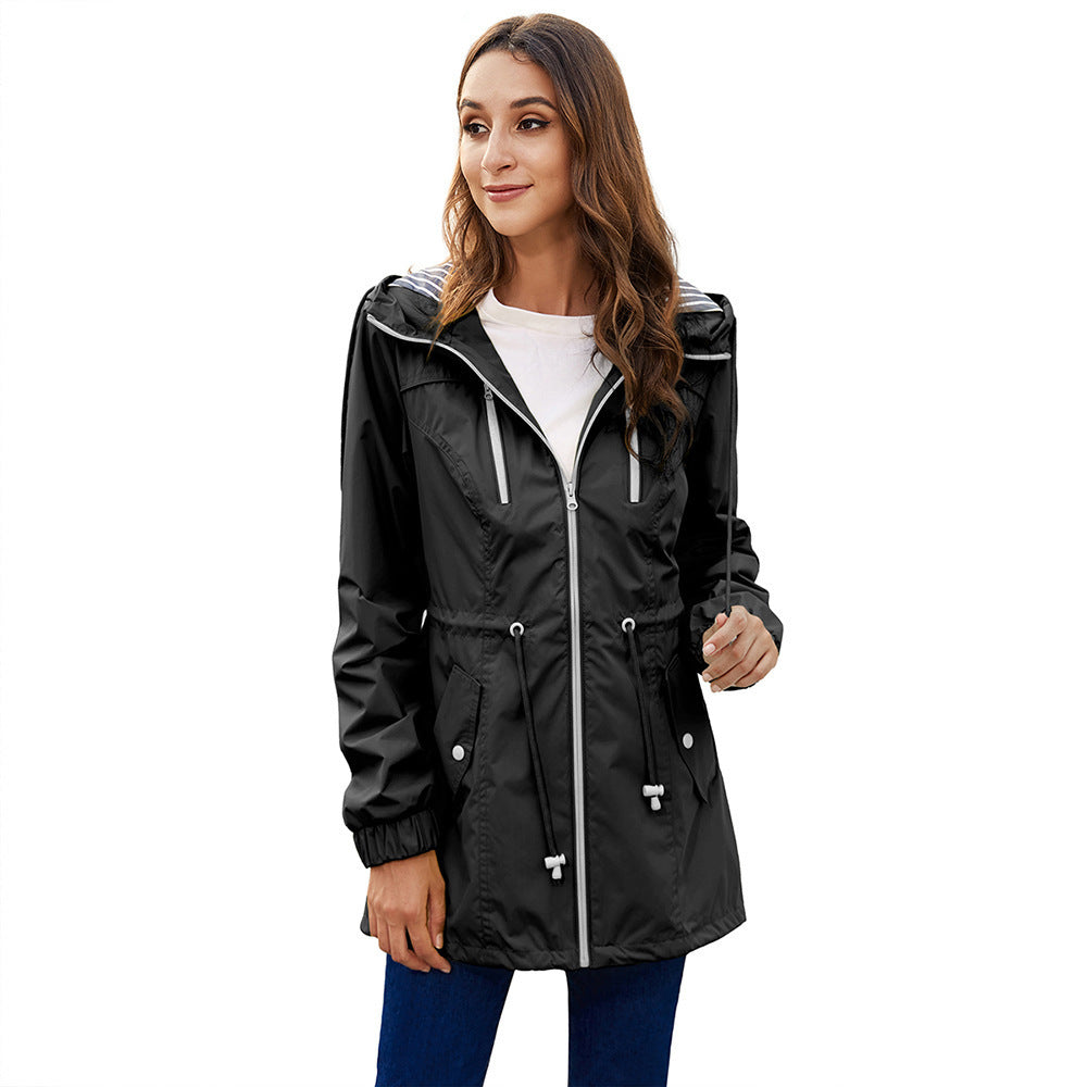 Fashion Long Raincoat Women's Hooded Jacket Outdoor Hiking One-piece Rain Poncho