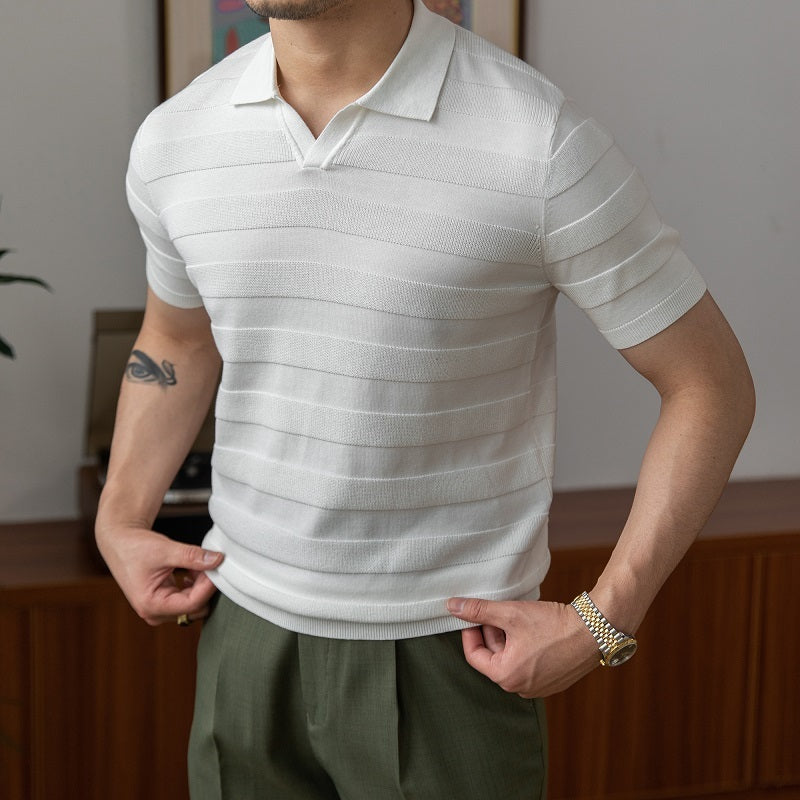 High-density Cotton Breathable Short-sleeved Slim Polo Shirt Fashion T-shirt Men