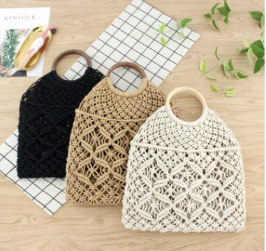 Portable fishing net woven bag handbag