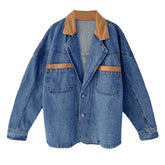 Jacket Women Loose PU Leather Stitching Denim Jacket Women