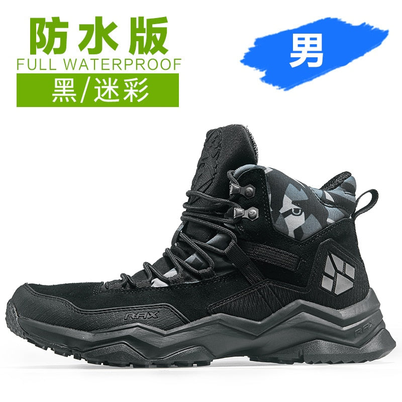 RAX Men Hiking Shoes Mid-top Waterproof Outdoor Sneaker Men Leather Trekking Boots Trail Camping Climbing Hunting Sneakers Women