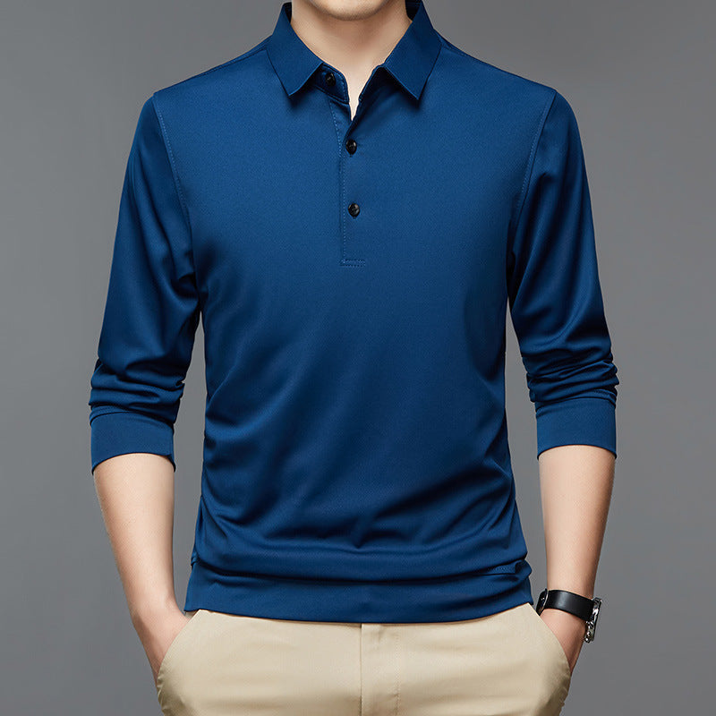 Men's Fashion Casual Polo Collar Breathable Long Sleeves T-shirt