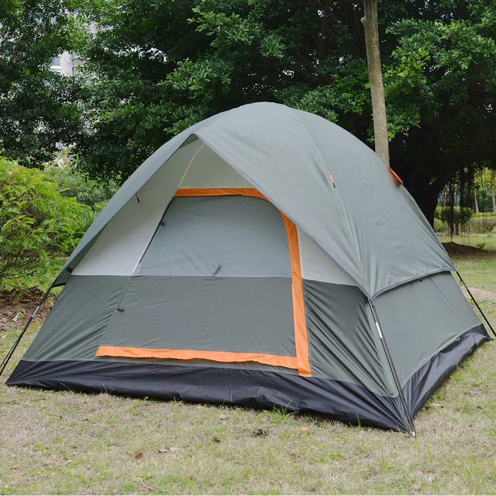 Upgraded 3-4 Person Camping Tent Double Layer Waterproof Tear-resistant Plaid Fabric Outdoor Hiking Tourist Tent  3 Season Tent