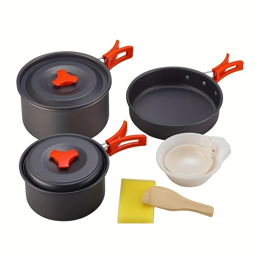 Hike Victor Camping Cookware Set Aluminum Portable Outdoor Tableware Cookset Cooking Kit Pan Bowl Kettle Pot Hiking BBQ Picnic