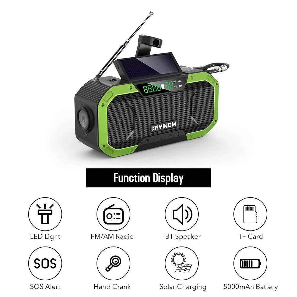 5000mAh Emergency Solar Powered Radio Portable Hand Crank Outdoor Camping Survival Radio with AM/FM NOAA Flashlight Reading Lamp