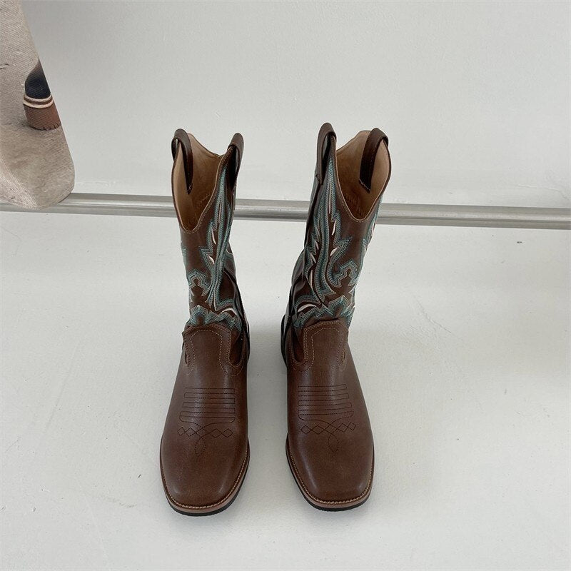 Cowboy Short Boots for Women  Cowgirl Fashion Western Boots Women Embroidered Casual Square Toe Designer Shoes