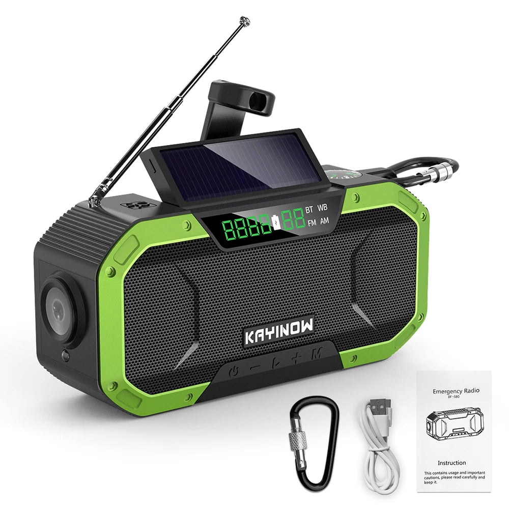 5000mAh Emergency Solar Powered Radio Portable Hand Crank Outdoor Camping Survival Radio with AM/FM NOAA Flashlight Reading Lamp