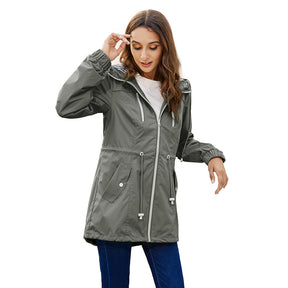 Fashion Long Raincoat Women's Hooded Jacket Outdoor Hiking One-piece Rain Poncho